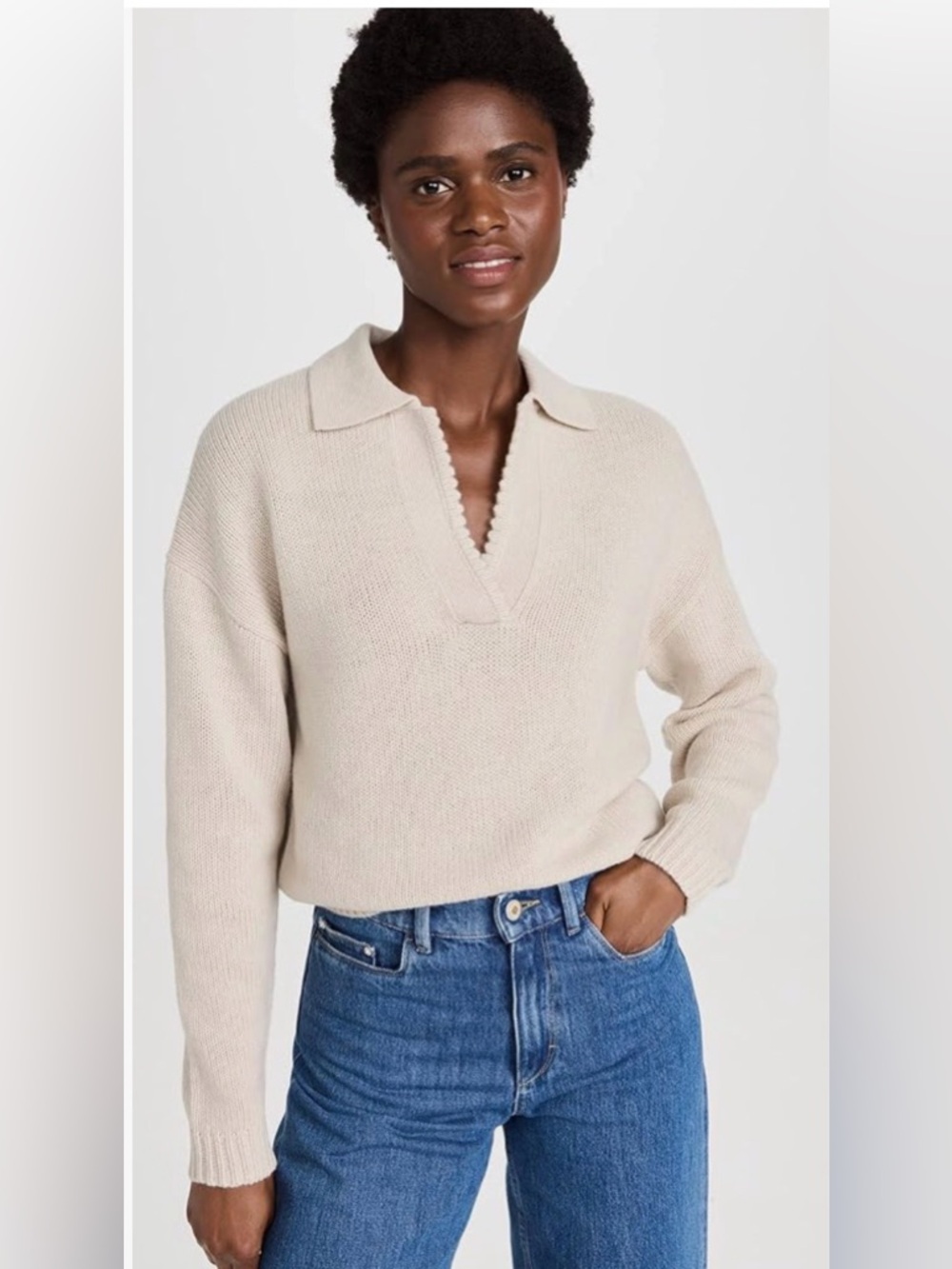 Theory Scalloped Collared V-Neck Sweater S